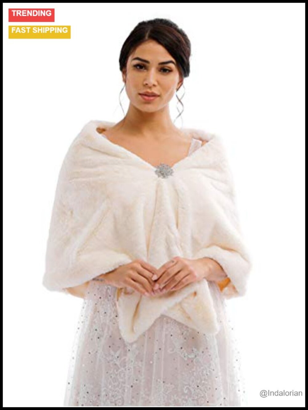 Faux Fur Bridal Shawl Wrap Satin Clasp Wedding Scarf